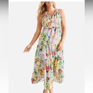 Tribal femme Tiered Floral Dress In Sea Salt. Brand new, women’s size P/S